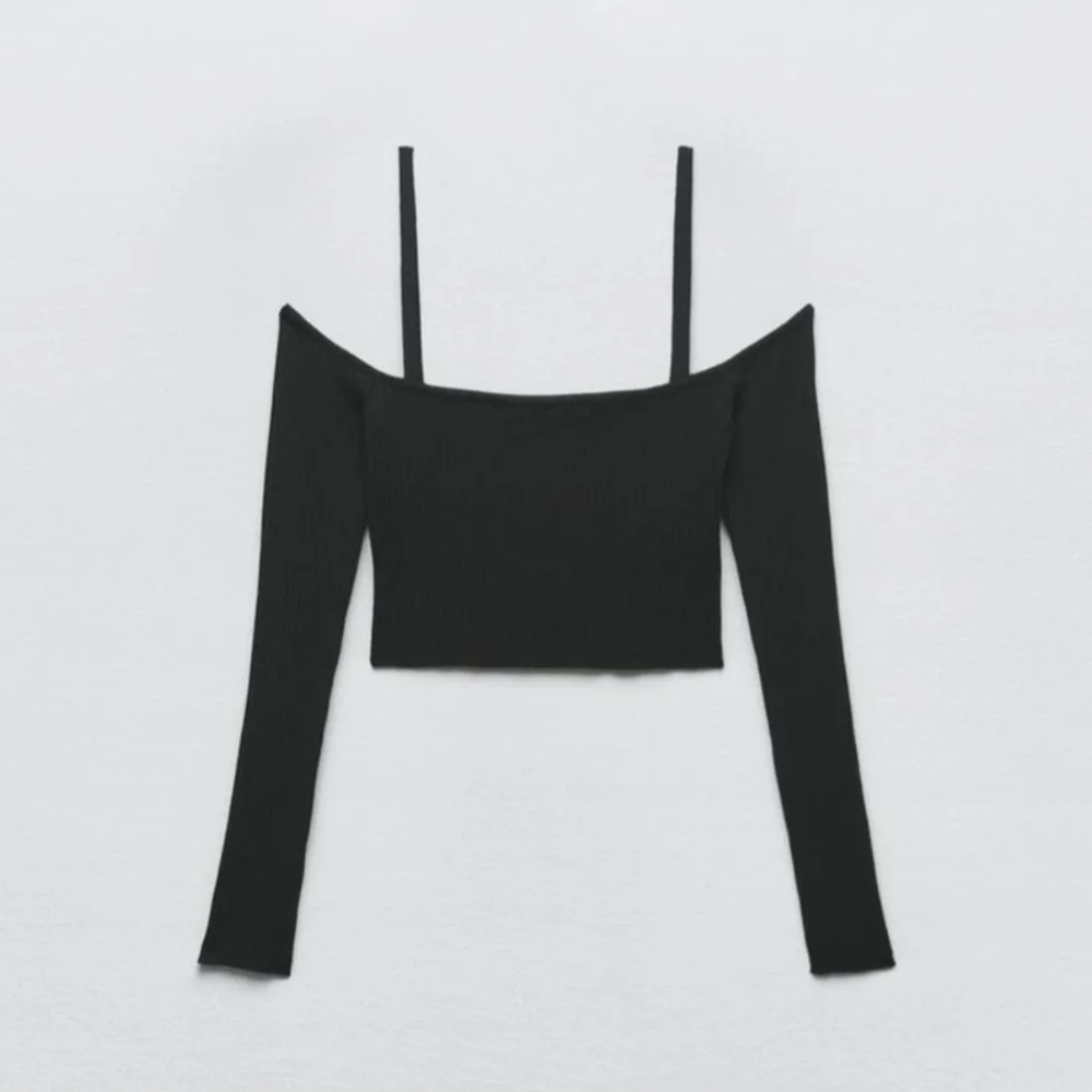 Zara Black Off-Shoulder Crop Top - Picture 1 of 2